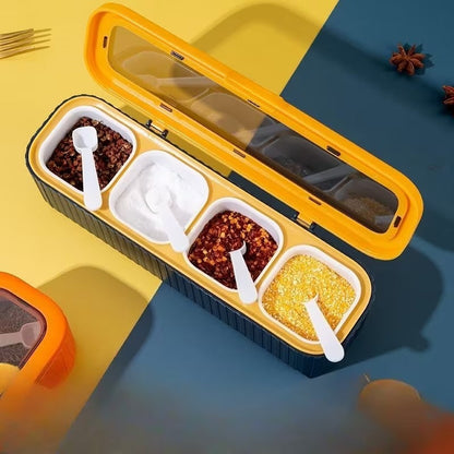 4-Compartment Seasoning Jar Storage Container, Kitchen Storage Container for Storing Spices Salt Sugar Pepper