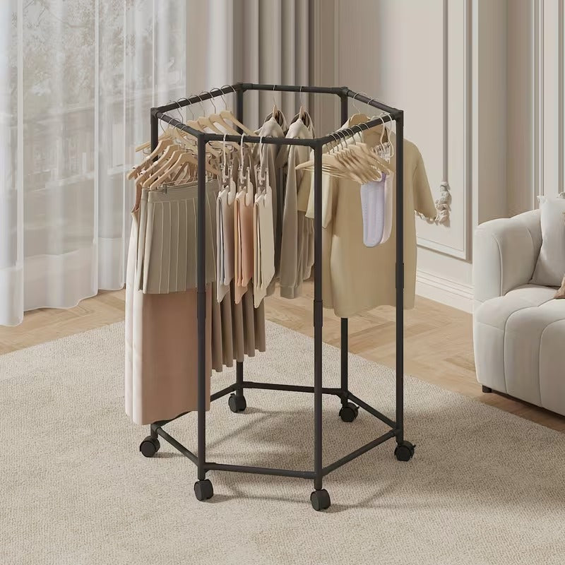 Metal Clothes Stand with 360° Rotating Rack & Wheels