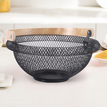 Kitchen Fruit Basket Hanging Round Wire Basket With Handle