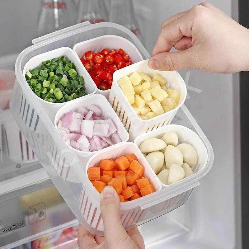 Refrigerator Food Fresh Box 6-In-1 Kitchen Scallion Storage Box(Imported Quality)