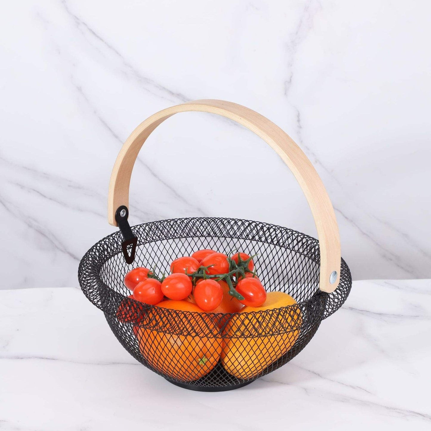 Kitchen Fruit Basket Hanging Round Wire Basket With Handle