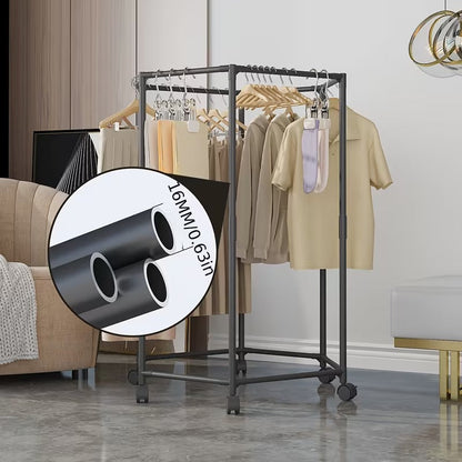 Metal Clothes Stand with 360° Rotating Rack & Wheels