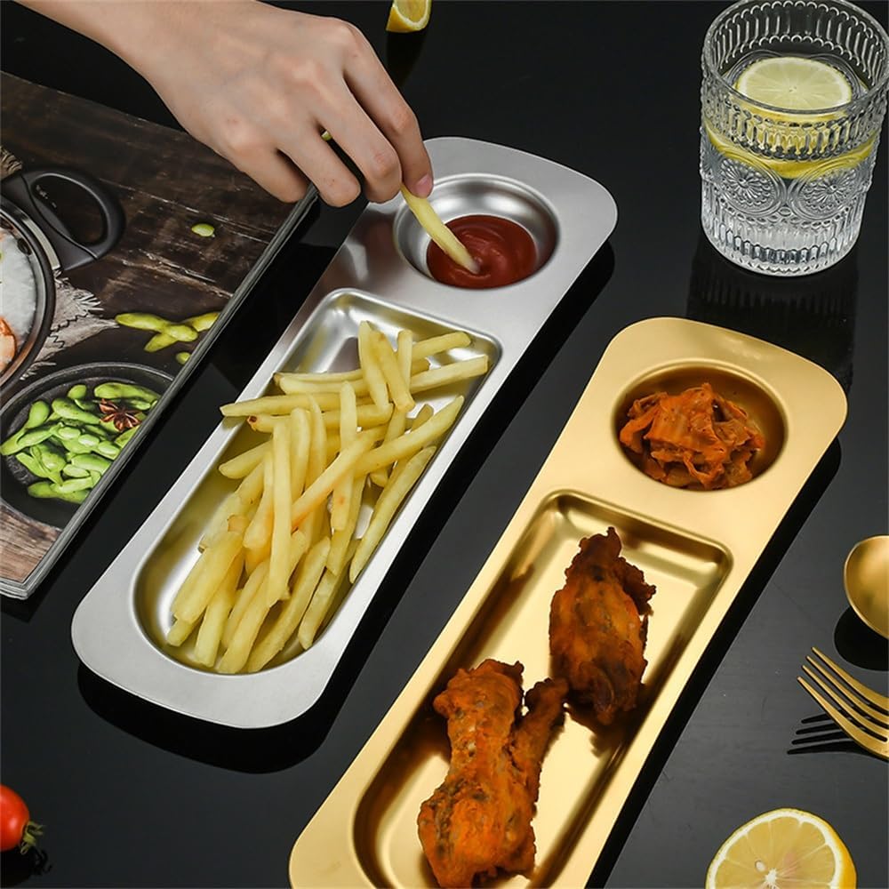 Modern Gold Plated Food Serving Tray with Sauce Bowl