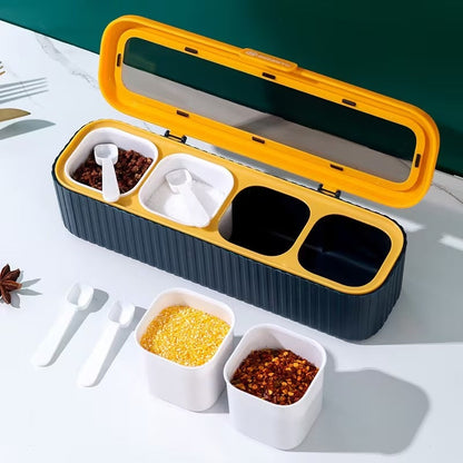 4-Compartment Seasoning Jar Storage Container, Kitchen Storage Container for Storing Spices Salt Sugar Pepper