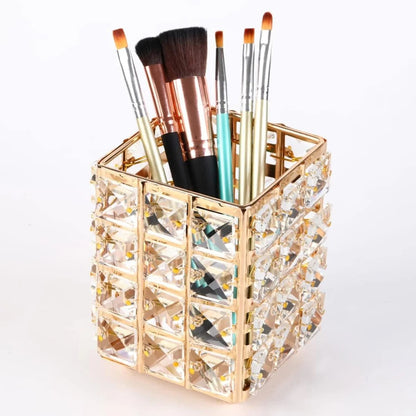 Crystal Makeup Brush Holder, Cosmetic Organizer for Makeup Brushes, Rectangle, Rose Gold