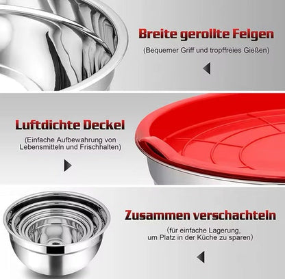 5-Piece Stainless Steel Mixing Bowl Set with Lids – Silicone Base Salad & Cooking Bowls for Kitchen