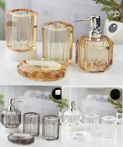 Luxury Acrylic Bathroom Accessory Set – 4-Piece Crystal Glass Soap Dispenser & Bathroom Décor Set