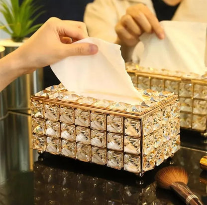 Crystal Glass Tissue Box, Desktop Napkin Storage Box, Gold Luxurious Tissue Holder