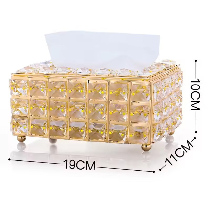 Crystal Glass Tissue Box, Desktop Napkin Storage Box, Gold Luxurious Tissue Holder