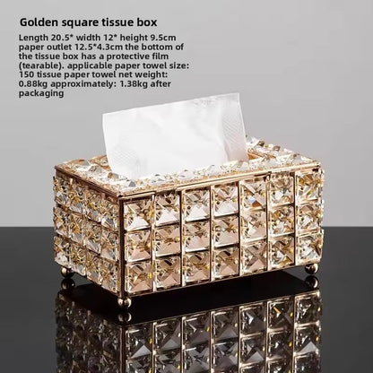 Crystal Glass Tissue Box, Desktop Napkin Storage Box, Gold Luxurious Tissue Holder