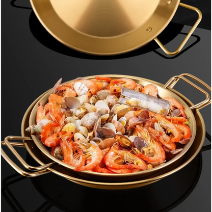 Stainless Steel Golden Serving Tray Round Spanish Seafood Cooking Pan 22CM