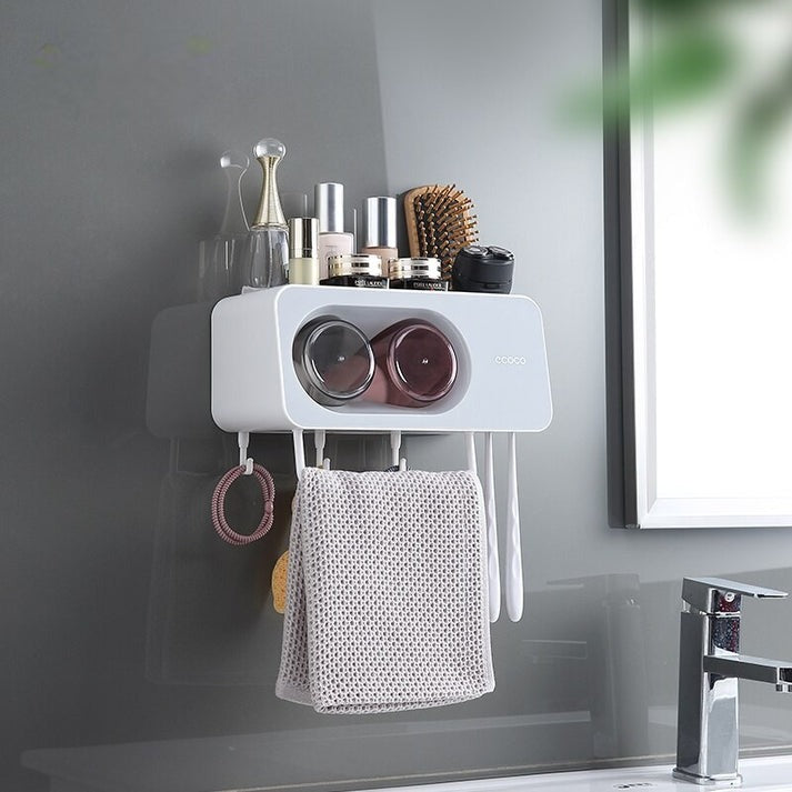 Ecoco E2111 Multi-functional Wall-Mounted Bathroom Shelf for Toothbrushes