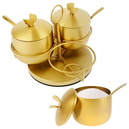 Golden 3 in One Rotating Seasoning Pot – Elegant Kitchen Spice Set