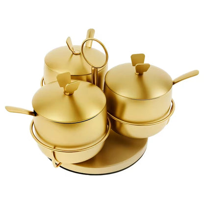 Golden 3 in One Rotating Seasoning Pot – Elegant Kitchen Spice Set