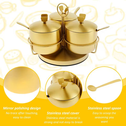 Golden 3 in One Rotating Seasoning Pot – Elegant Kitchen Spice Set