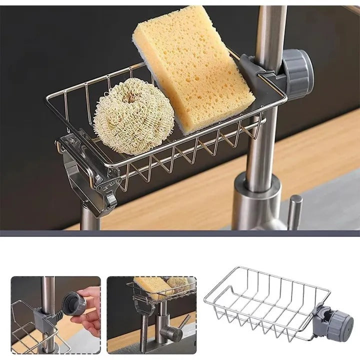 Sponge Holder for Kitchen Stainless Steel Faucet Rack Adjustable Sink Caddy Organizer Soap Drainer Bathroom Accessories