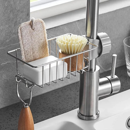 Sponge Holder for Kitchen Stainless Steel Faucet Rack Adjustable Sink Caddy Organizer Soap Drainer Bathroom Accessories