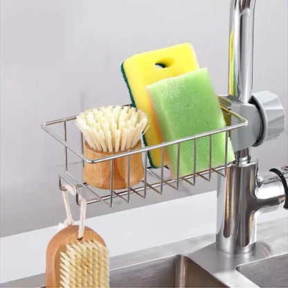 Sponge Holder for Kitchen Stainless Steel Faucet Rack Adjustable Sink Caddy Organizer Soap Drainer Bathroom Accessories