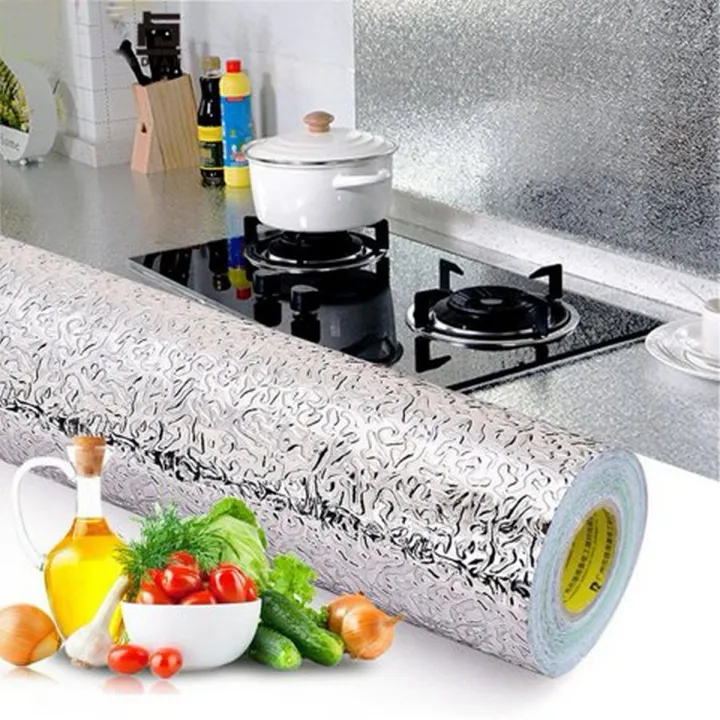 60x2 Meter Self Adhesive Silver Aluminum Foil Sticker Sheet – Waterproof Heat-Resistant Kitchen Wall & Cabinet Wrap