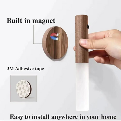 Magnetic LED Wall Night Light – USB Rechargeable Wooden Design Stick Lamp | Motion Sensor Night Lamp for Bedroom, Hallway & Stairs
