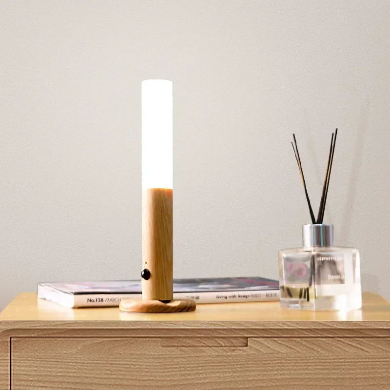 Magnetic LED Wall Night Light – USB Rechargeable Wooden Design Stick Lamp | Motion Sensor Night Lamp for Bedroom, Hallway & Stairs