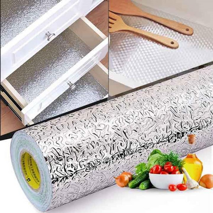 60x2 Meter Self Adhesive Silver Aluminum Foil Sticker Sheet – Waterproof Heat-Resistant Kitchen Wall & Cabinet Wrap