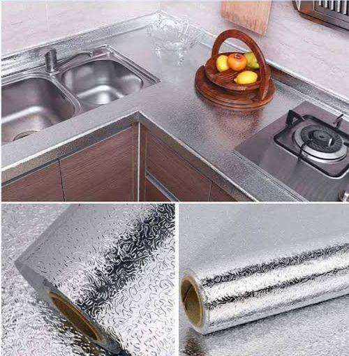 60x2 Meter Self Adhesive Silver Aluminum Foil Sticker Sheet – Waterproof Heat-Resistant Kitchen Wall & Cabinet Wrap