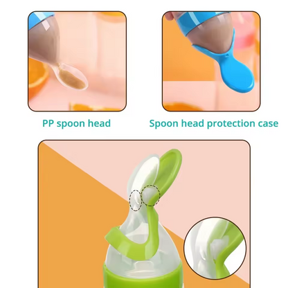 Silicone Baby Bottle with Spoon – Squeeze Feeding Bottle for Rice Cereal, Puree & Milk