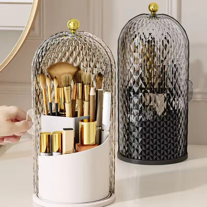 Makeup Brush Holder with Lid Diamond Birdcage 360 Rotating Makeup Organizer Dustproof