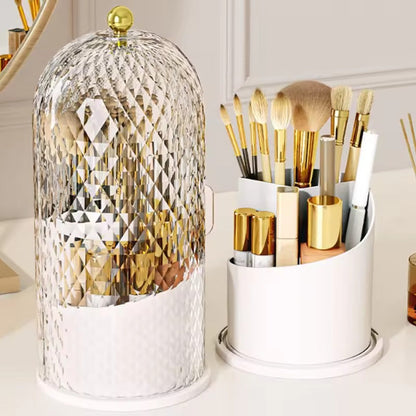 Makeup Brush Holder with Lid Diamond Birdcage 360 Rotating Makeup Organizer Dustproof