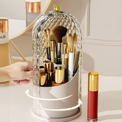 Makeup Brush Holder with Lid Diamond Birdcage 360 Rotating Makeup Organizer Dustproof