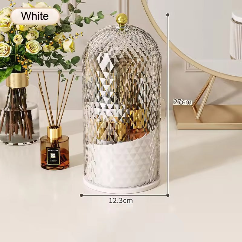 Makeup Brush Holder with Lid Diamond Birdcage 360 Rotating Makeup Organizer Dustproof