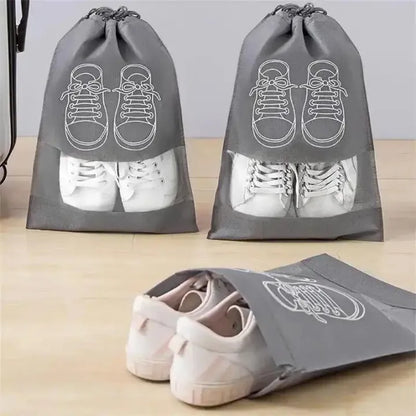 Printed Design Travel Shoe Storage Bags 2 Pcs Non-woven Rustproof Shoe Bag Portable Drawstring Bags For Shoes Clothing Travel Bag Organizer