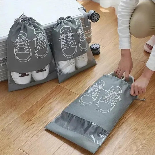 Printed Design Travel Shoe Storage Bags 2 Pcs Non-woven Rustproof Shoe Bag Portable Drawstring Bags For Shoes Clothing Travel Bag Organizer