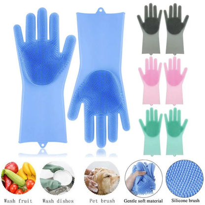 Magic Reusable Silicone Gloves with Wash Scrubber, Heat Resistant, for Cleaning, Household, Dish Washing, Washing the Car