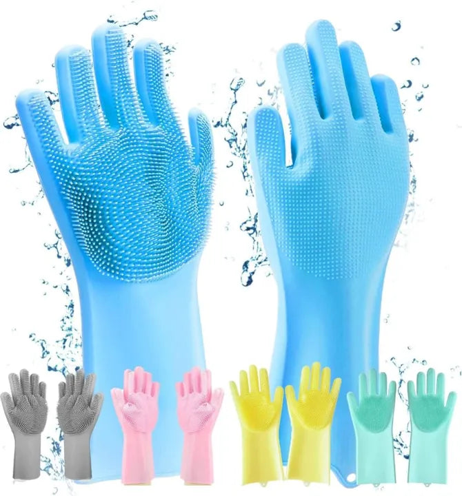 Magic Reusable Silicone Gloves with Wash Scrubber, Heat Resistant, for Cleaning, Household, Dish Washing, Washing the Car