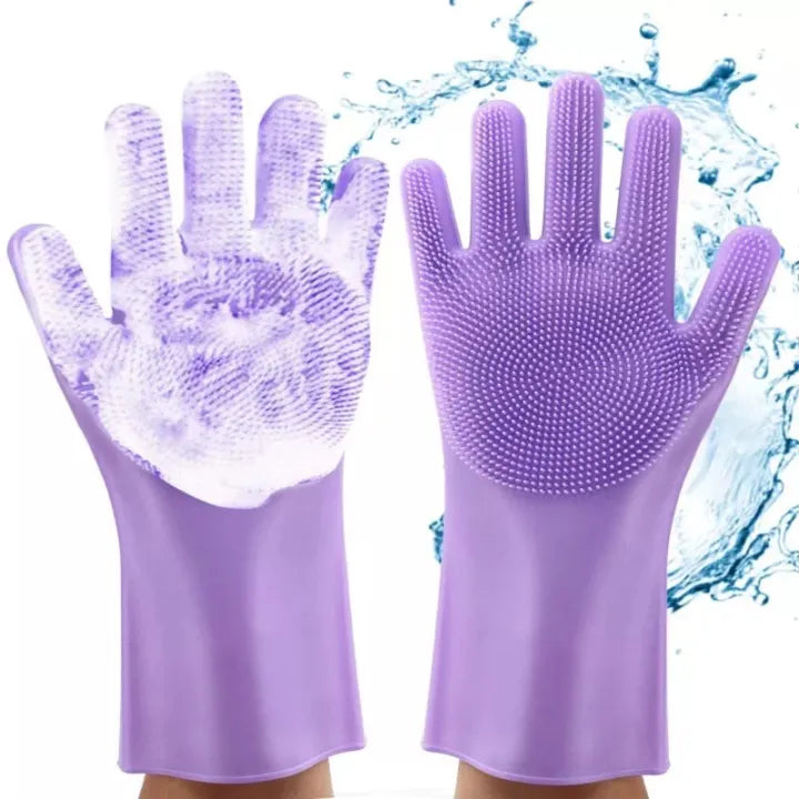 Magic Reusable Silicone Gloves with Wash Scrubber, Heat Resistant, for Cleaning, Household, Dish Washing, Washing the Car