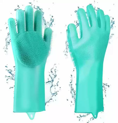 Magic Reusable Silicone Gloves with Wash Scrubber, Heat Resistant, for Cleaning, Household, Dish Washing, Washing the Car