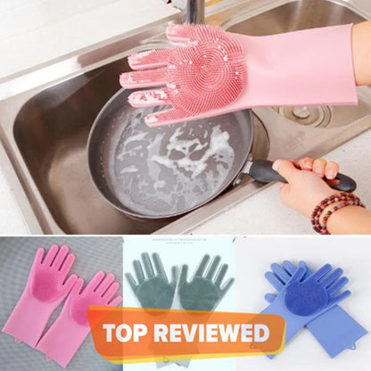 Magic Reusable Silicone Gloves with Wash Scrubber, Heat Resistant, for Cleaning, Household, Dish Washing, Washing the Car