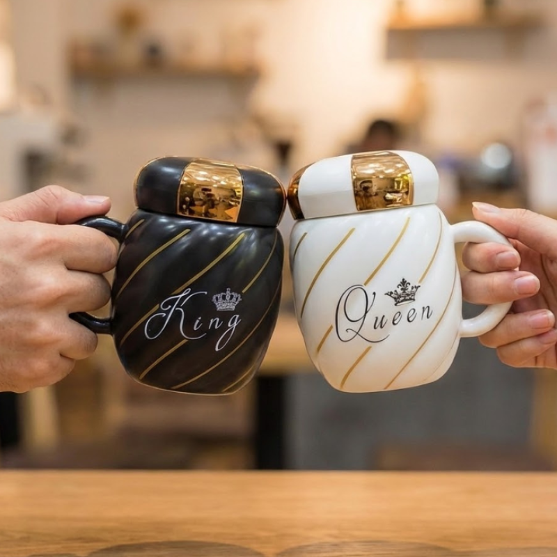 King Queen Ceramic Mug, New Design Couple Mug, Luxury Marble Coffee And Water Mug