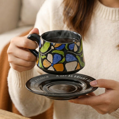 French Retro Ceramic Coffee Mug Cup and Saucer Set Gift Box Packaging