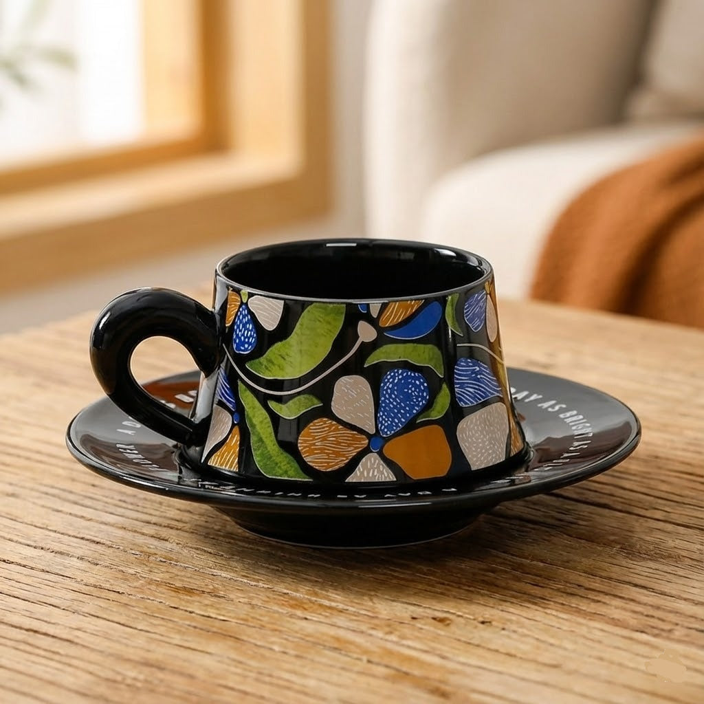 French Retro Ceramic Coffee Mug Cup and Saucer Set Gift Box Packaging