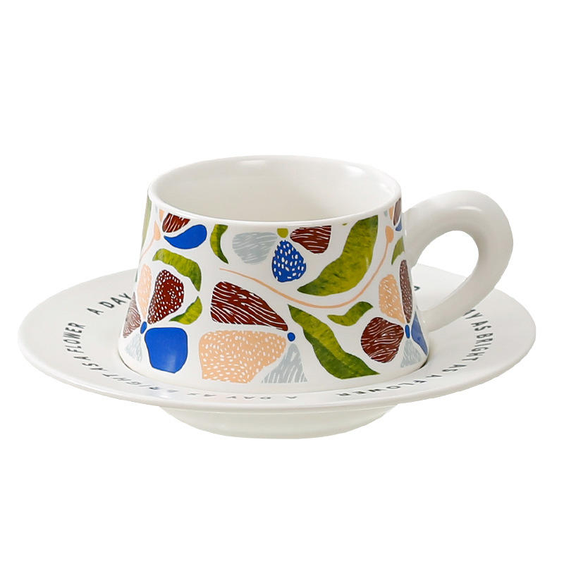French Retro Ceramic Coffee Mug Cup and Saucer Set Gift Box Packaging
