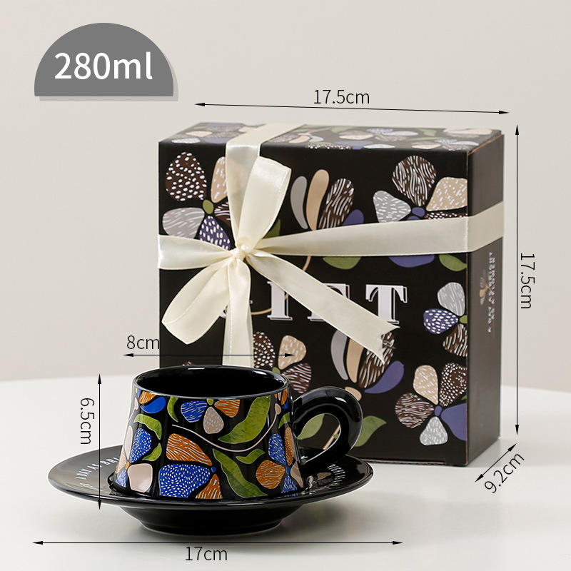 French Retro Ceramic Coffee Mug Cup and Saucer Set Gift Box Packaging
