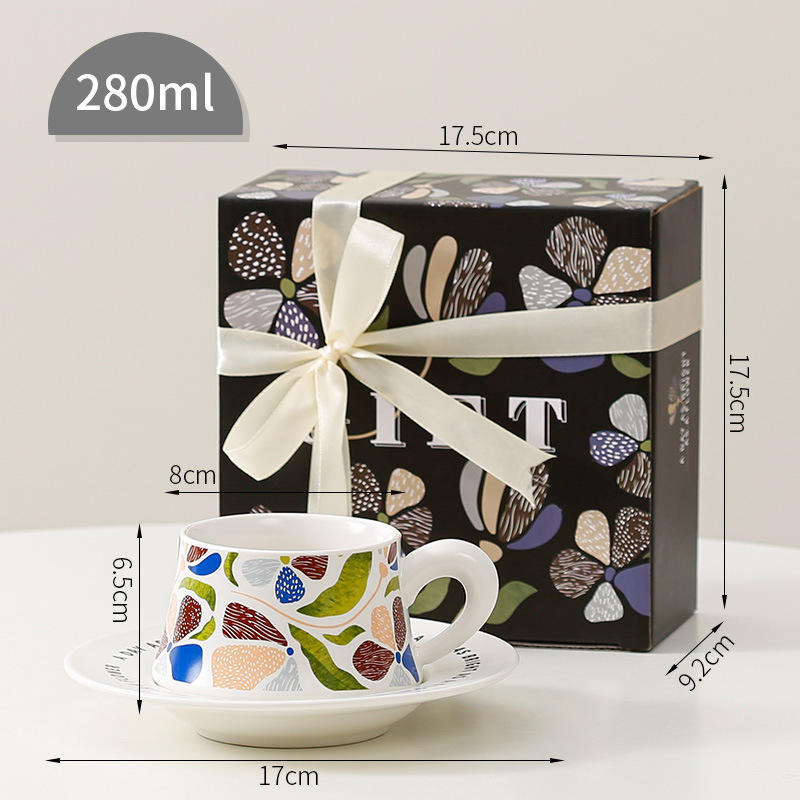 French Retro Ceramic Coffee Mug Cup and Saucer Set Gift Box Packaging