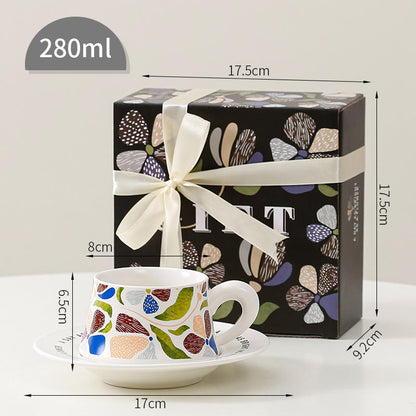 French Retro Ceramic Coffee Mug Cup and Saucer Set Gift Box Packaging