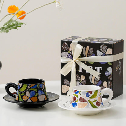 French Retro Ceramic Coffee Mug Cup and Saucer Set Gift Box Packaging