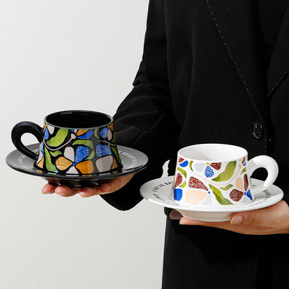 French Retro Ceramic Coffee Mug Cup and Saucer Set Gift Box Packaging