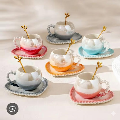 European Style Eco-Friendly Ceramic Coffee Cups New Bone China Tea Cups with Saucers Modern Design Coffee Set