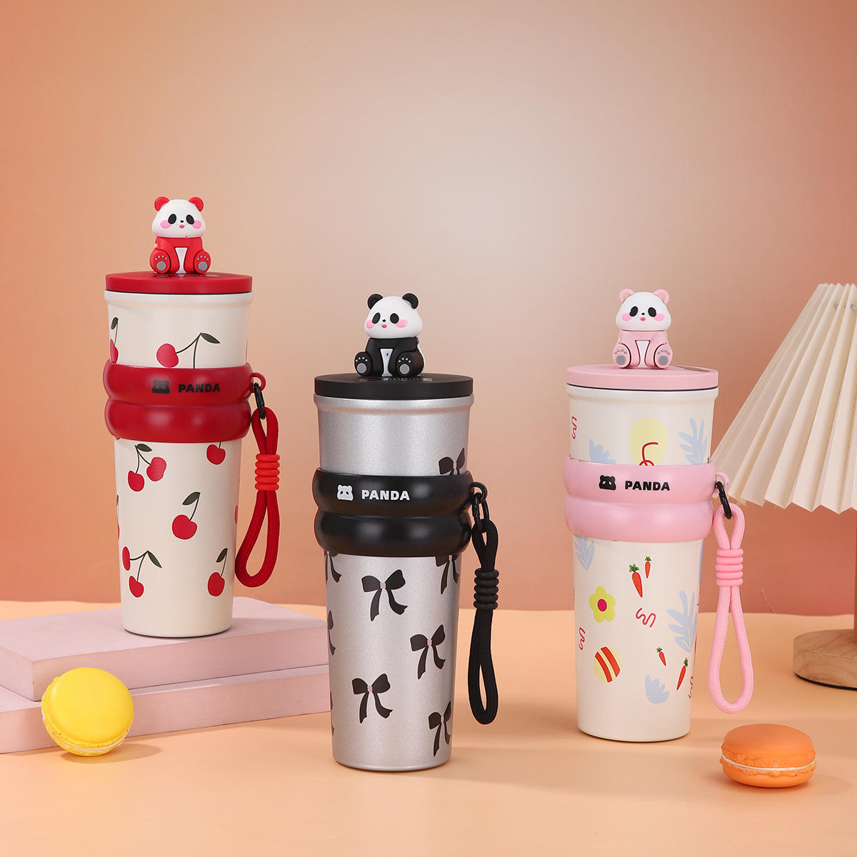 New Arrival Cute Panda Doll Thermos Coffee Cup Juice Milk Drinking Mug With Straw Vacuum Insulated Water Bottle